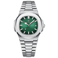 Torero 613 slim dress watch, silver case, green sunray dial